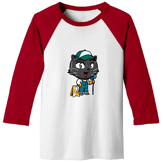 Cute Kawaii Cat Housekeeping Cleaner Janitor Cat Lover Baseball Tees