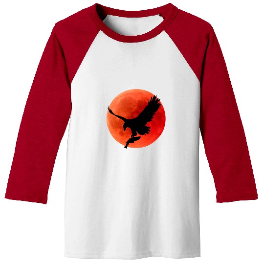 Fishing Fun Blood Moon Lunar Eclipse Eagle Fishing Silhouette Baseball Tees