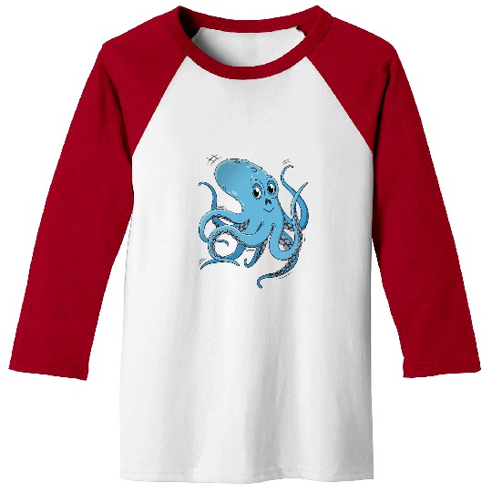 Octopus Pet Cheeky Octopus Animal Character Illustration 3 Baseball Tees