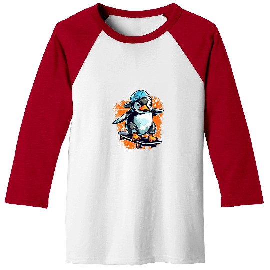 Penguin Pet Riding Skateboard Skateboarder Skating Skateboarding Baseball Tees