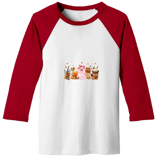 Pig Pet Fall Coffee Pumpkin Spice Latte Iced Autumn Baseball Tees