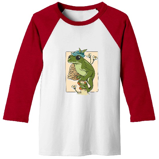 Frog Pet Natur Magical Fungi Cottagecore Frog Mushroom Aesthetic 7 Baseball Tees