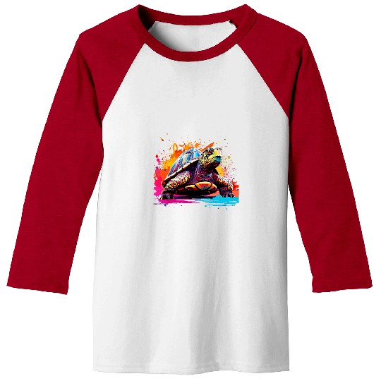 Turtle Pet Splash Art Box Turtle Lover Colorful Baseball Tees
