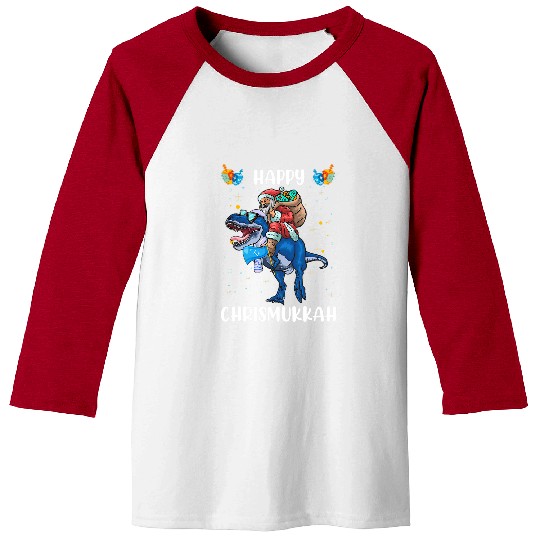 Dinosaur Pet Happy Chrismukkah Santa Riding Dinosaur Funny Hanukkah xmass Baseball Tees
