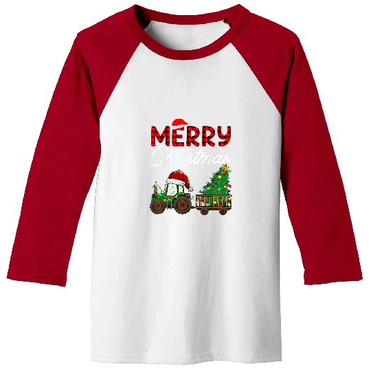 Tractor Fun driving Merry Christmas Farm Tractor Tree buffalo plaids Santa Hat Baseball Tees