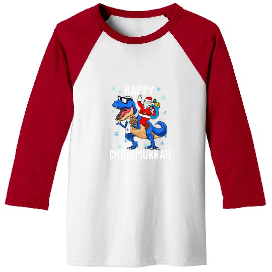 Dinosaur Pet Happy Chrismukkah Dinosaur And Santa Christmas Baseball Tees