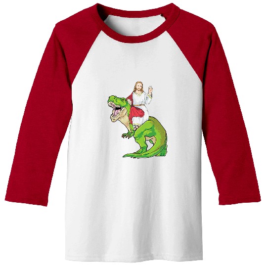 Dinosaur Pet Jesus Riding Dinosaur T rexs Jesus Christ Cute Christian 1 Baseball Tees