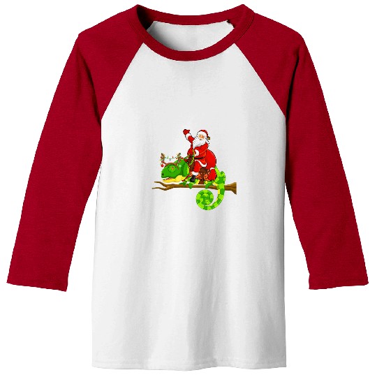 Chameleon Pet xmass Family Matching Funny Santa Riding Chameleon Christmas Baseball Tees