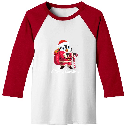 Penguin Pet Santa Claus Noel Presents Snow A Merry Christmas Day Baseball Tees