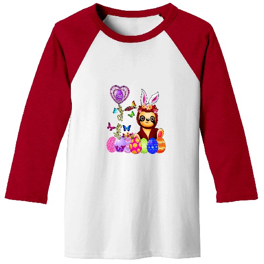 Sloth Pet Happy Easter Egg Hunt Cute Sloth Bunny Toddler Girl Kid Baseball Tees