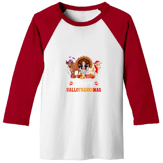 Cow Pet Happy Hallothanksmas Cow Turkey Halloween Thanksgiving Baseball Tees