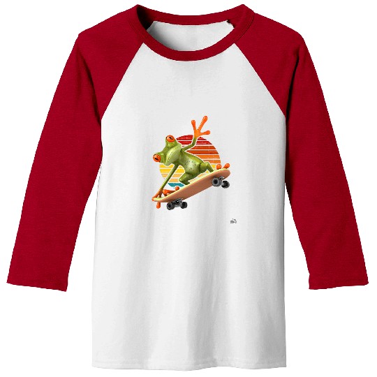 Frog Pet on a Skateboard Retro Sunset Skateboarding Baseball Tees