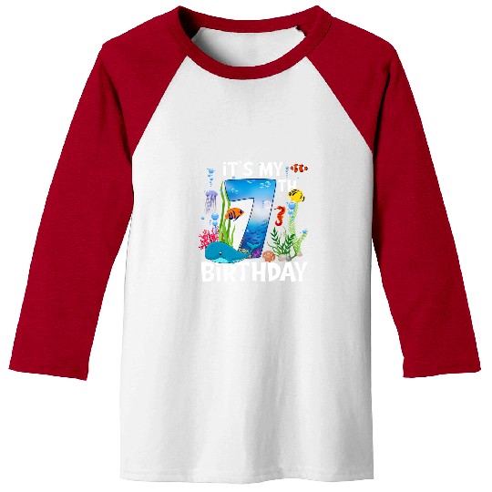 Whale Pet Kids 7 Year Old Ocean Life Whale Dolphin Shark 7th Birthday 9 Baseball Tees