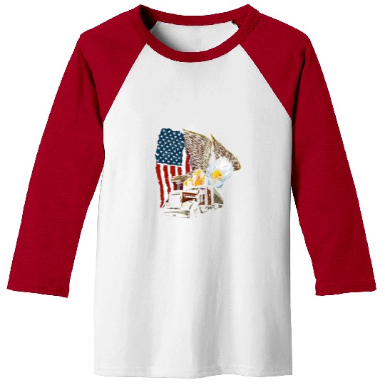 Truck Fun Mens USA Flag Bald Eagle Patriotic American Trucker Truck Driver Baseball Tees