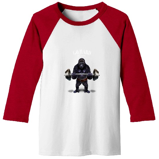 Gorilla Pet Weightlifting in Fitness Gym Baseball Tees
