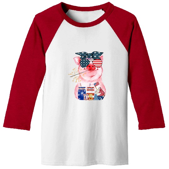 Pig Pet 4th Of July Pig Cute Pig Stars And Stripes Bandana 08 Baseball Tees
