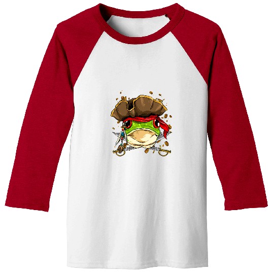 Frog Pet Pirate Frog Jolly Roger Flag Nautical Sailor Toad Frog Lover Baseball Tees