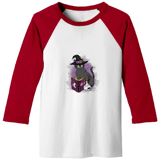 Book Fun Cat and Witch Cats Spell Book Spiritual Design Baseball Tees