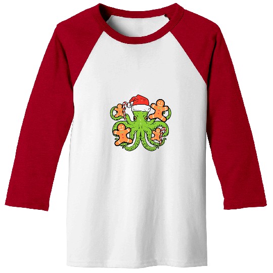 Octopus Pet Christmas Octopus Santa Gingerbread Cute xmass Men Women Kids Baseball Tees