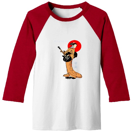 Rock And Roll Guitar Lady Japan Kimono Geisha Asian Japanese Baseball Tees