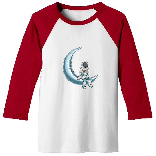 Astronaut Job Floats on Crescent Moon Silver Balloon Baseball Tees