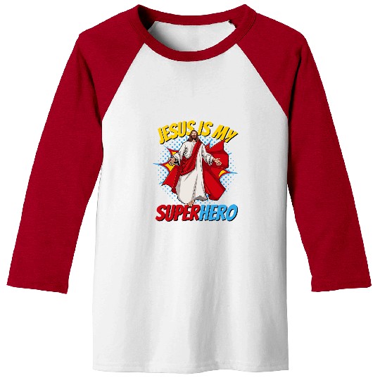 Book Fun Jesus Is My Superhero Powerful Christian Comic Book Hero 2 Baseball Tees