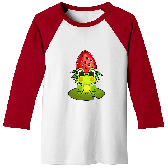 Frog Pet In Lake Watercolor Kawaii Strawberry Baseball Tees