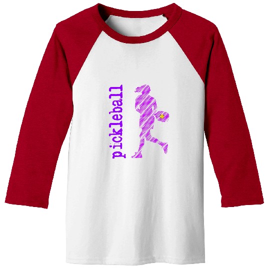 Sport Pickleball Player Typography V Neck Purple Baseball Tees