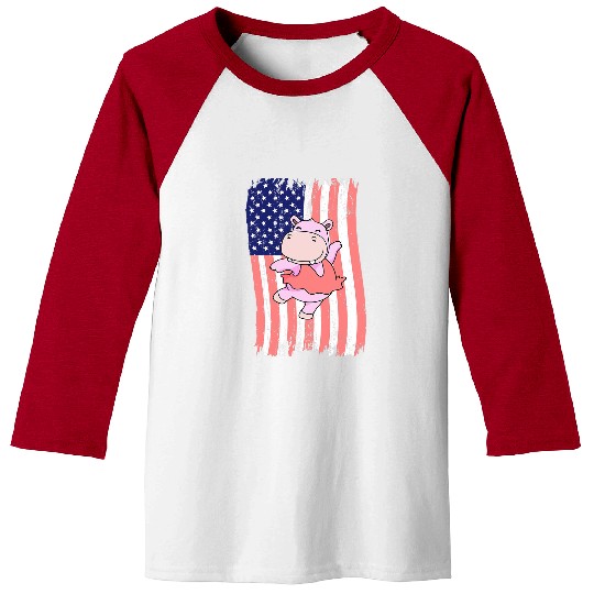 Hippo Pet American Flag Hippo Ballerina Baseball Tees