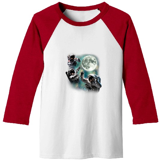 Astronaut Job Three Astronauts Float In Space Funny Graphic Galactic Moon Baseball Tees