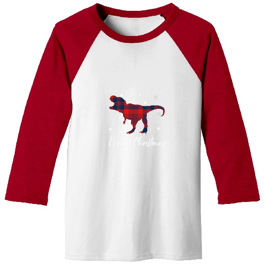 Dinosaur Pet Christmas Plaid TRex Dinosaur Merry Christmas Red Plaid Baseball Tees
