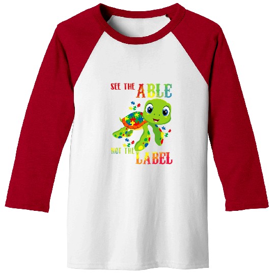 Autism Puzzle Turtle Autistic See The Able Not The Label Autism Awareness Kids Sea Turtle Baseball Tees