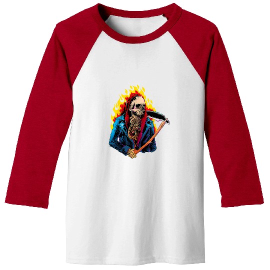 Octopus Pet Flaming Grim Reaper Octopus Skull Gothic Skeletons Death Baseball Tees