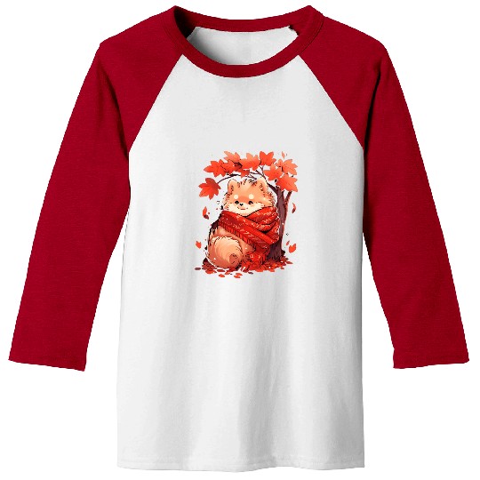 Pomeranian Pet Pom Autumn Fall Leaves Dog Thanksgiving Baseball Tees