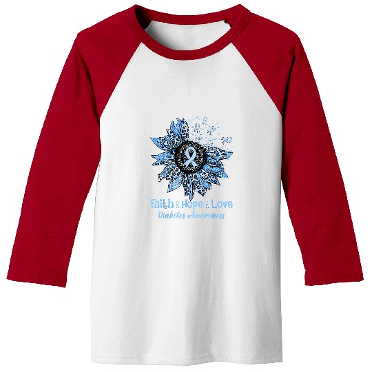 diabetess Ribbon Daisy Faith Hope Love diabetess Awareness Flower Blue Ribbon Baseball Tees