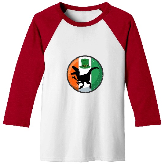 Dinosaur Pet Ireland Flag Saint Patricks Day Velociraptor Baseball Tees