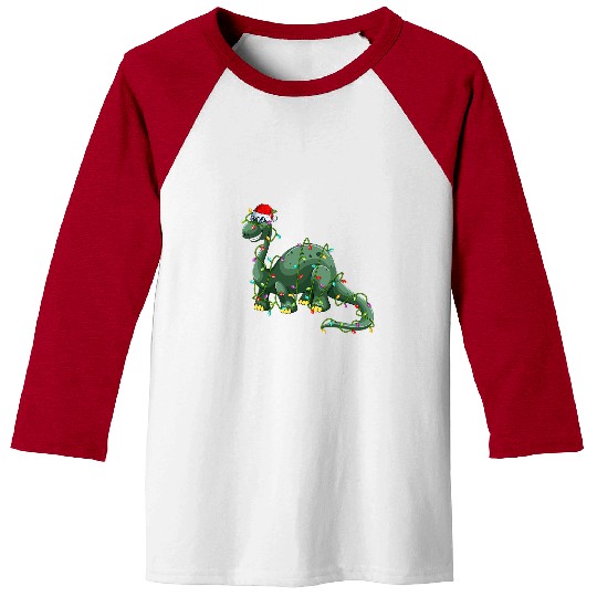 Dinosaur Pet Christmas Light Long Neck Dinosaur Pajama Santa Hat 1 Baseball Tees