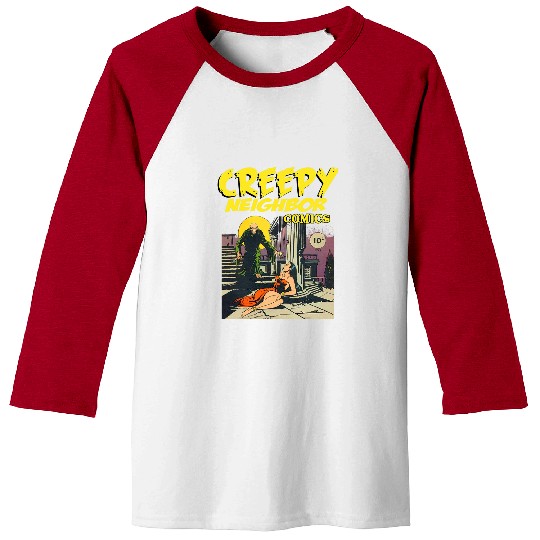 Book Fun FUNNY Creepy Neighbor Comics Parody Horror Comic Baseball Tees