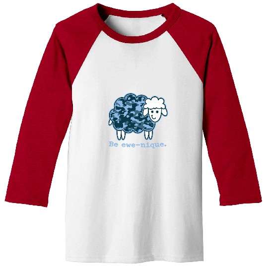 Sheep Pet Be EweNique Funny Sheep With Blue Camouflage Camo Pattern Baseball Tees