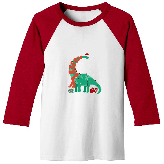 Dinosaur Pet Christmas Dinosaur Santa xmass Lights Brontosaurus Baseball Tees