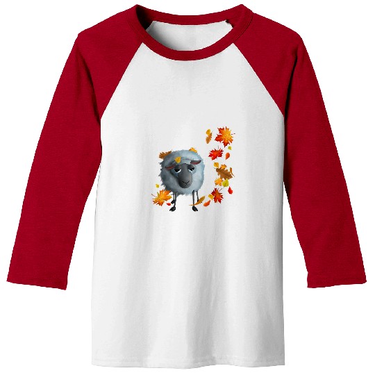 Sheep Pet Autumn Fall Maple Leaves Farmer Thanksgiving Day 3 Baseball Tees