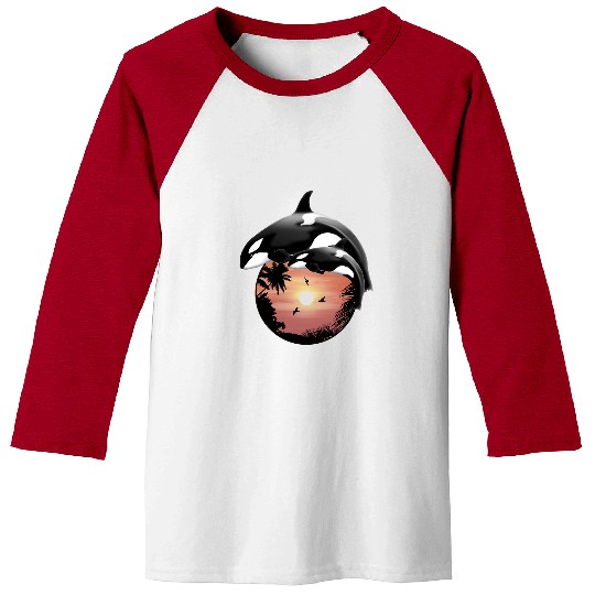 Whale Pet Orca Whales Sunset Baseball Tees