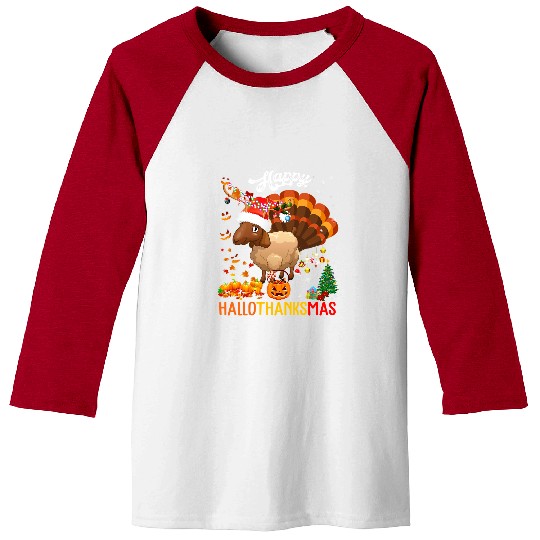 Sheep Pet Hallothanksmas Funny Santa Turkey Pumpkin Sheep Farmer 116 Baseball Tees