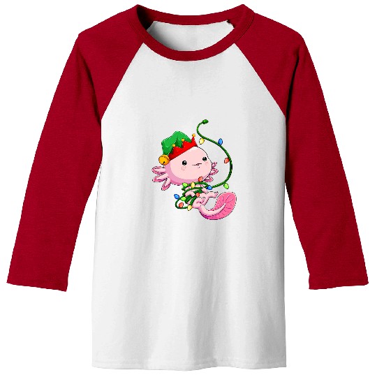 Axolotls Pet Elf Axolotls Christmas Tree Lights Lizard xmass Salamander Baseball Tees