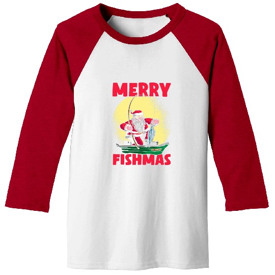 Fishing Fun Merry Fishmas Funny Fishing Santa Angler xmass Baseball Tees