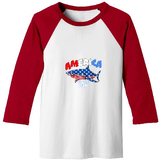 Shark Pet AMERICA EAT THE RICH SHARK ATTACH Baseball Tees