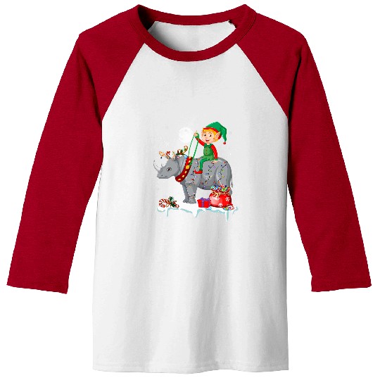Rhino Pet Elf Riding Reindeer Rhinoceros xmass Animal Lover Family Kids Baseball Tees