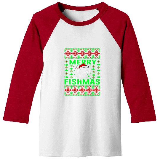 Fishing Fun Ugly Christmas Merry Fishmas Fishing Funny xmass Pajama 637 Baseball Tees