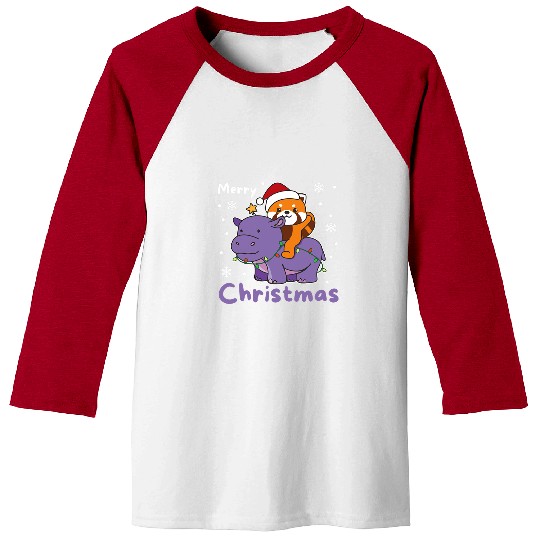 Hippo Pet Christmas Hippo Red Panda Merry Christmas Hippopotamus Baseball Tees