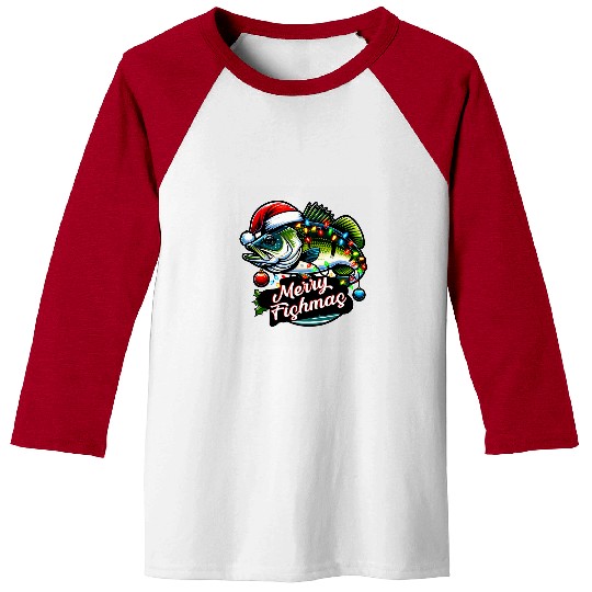 Fishing Fun Merry Fishmas Bass Fish Fishing Fishermen Christmas Baseball Tees